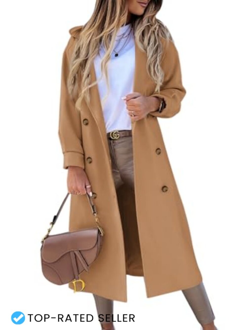 Wool Blend Double Breasted Pea Coat Long Notched Lapel Winter Overcoat